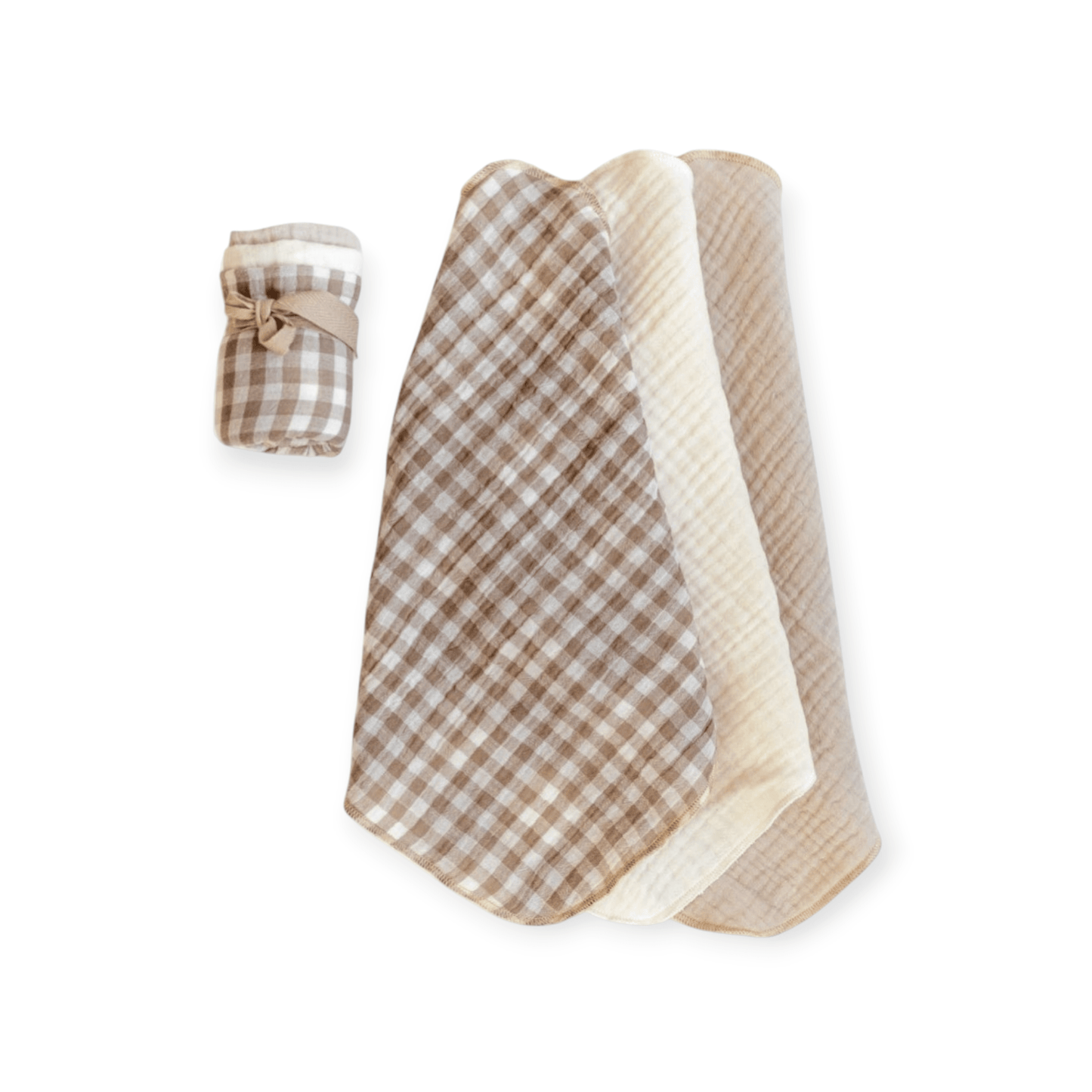 PETITE EvelinaApparel Musselinnuschi 3 - Set - Taupe - Karomuster - Siliblu Boutique & Atelier