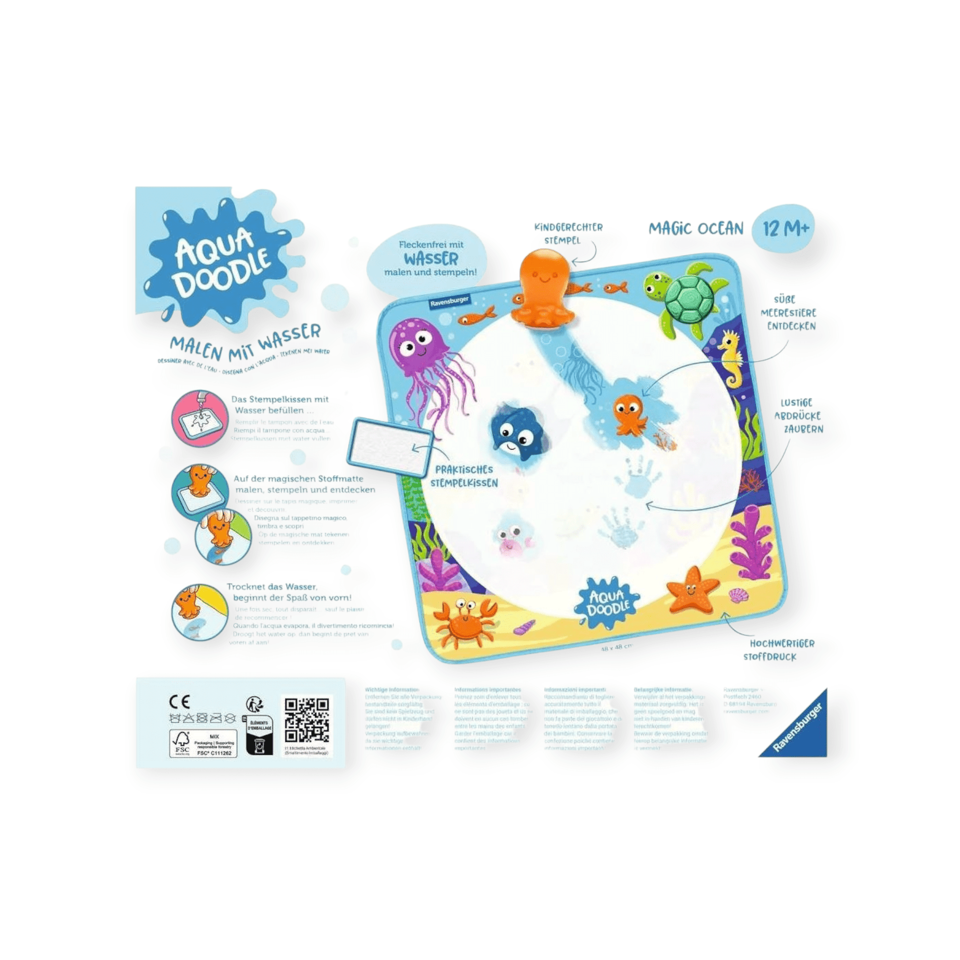 Ravensburger ministeps 4181 Aqua Doodle Baby - Fleckenfreies Stempeln mit Wasser - Erstes Stempelset für Babys ab 9 Monaten - Mit magischer Stoffmatte Ravensburger ministeps 4181 Aqua Doodle Baby - Fleckenfreies Stempeln mit Wasser - Erstes Stempelset für Babys ab 9 Monaten - Mit magischer Stoffmatte