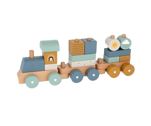 Steckspiel-Holzzug mit Bausteinen - Blau - Siliblu Boutique &amp; Atelier