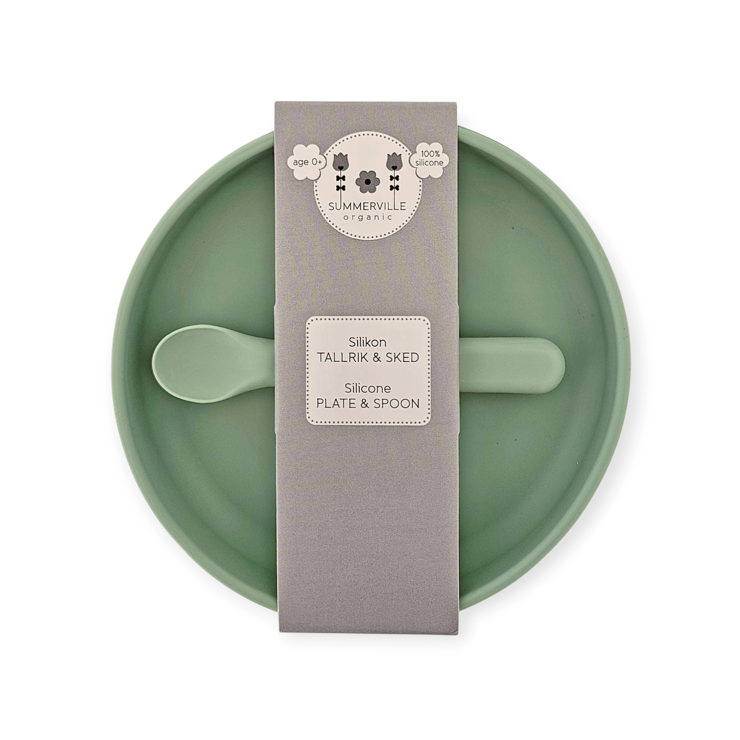 Summerville organic Teller und Löffel aus Silikon - kameogrün - Siliblu Boutique & Atelier