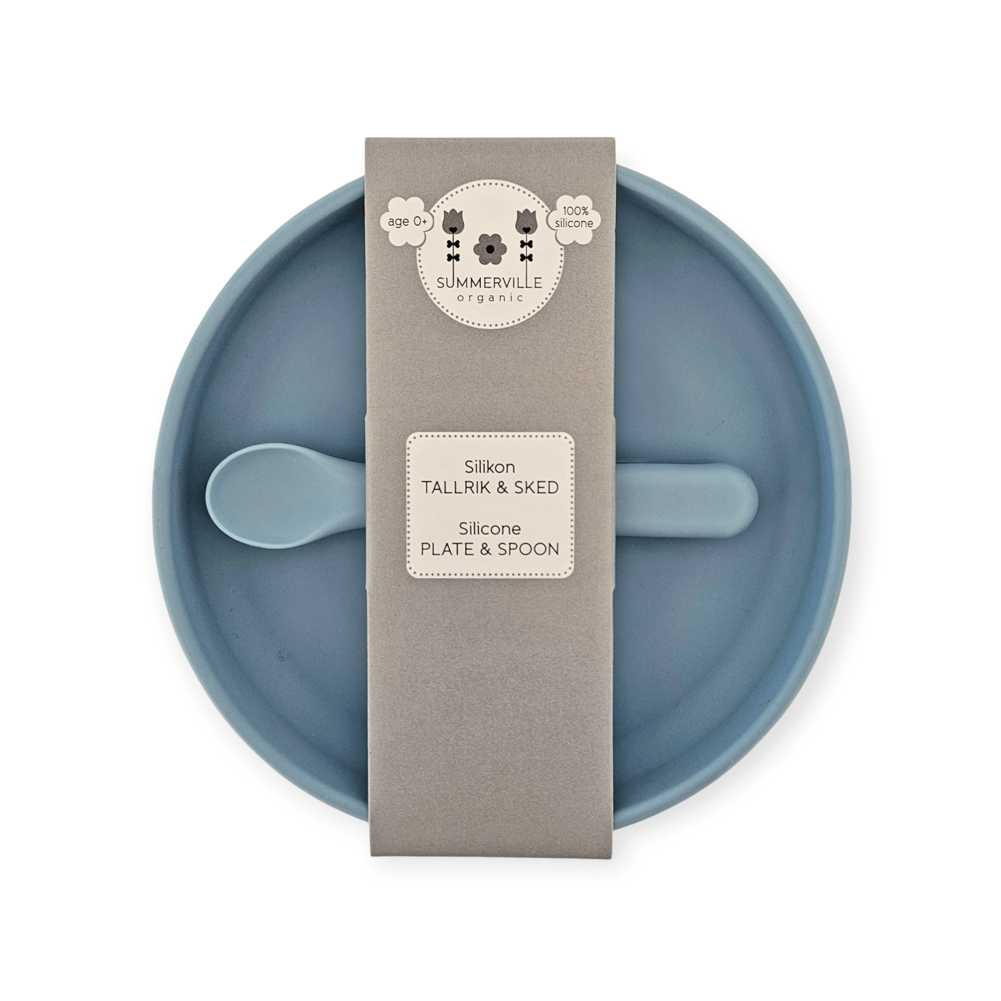 Summerville organic Teller und Löffel aus Silikon, Steinblau - Siliblu Boutique & Atelier
